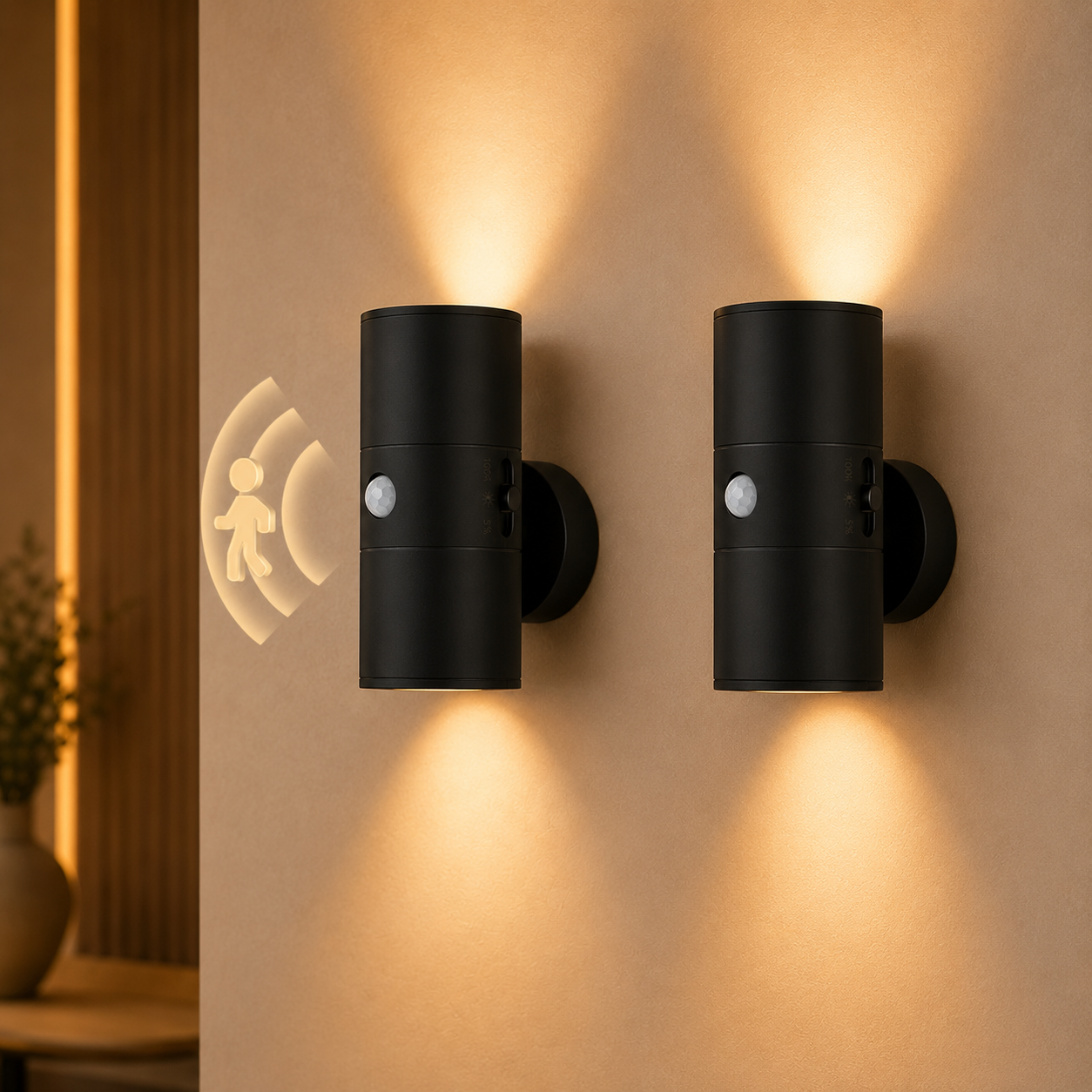 Cylindrical LED Motion Sensor Wall Light