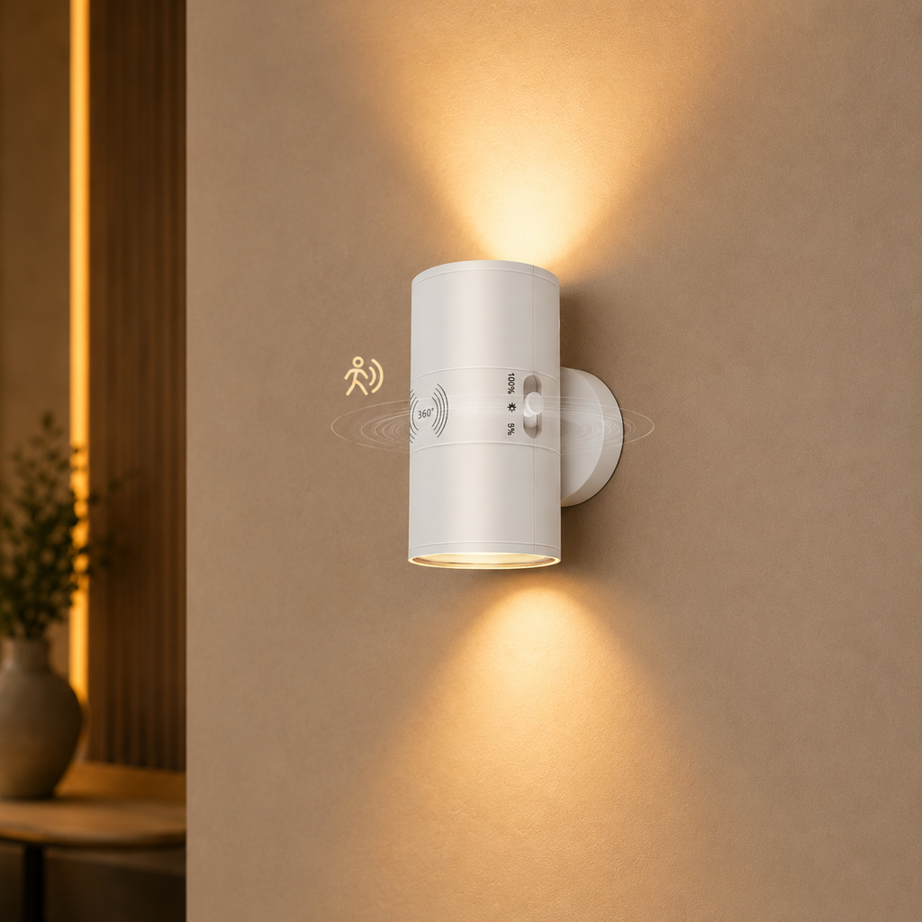 Cylindrical LED Motion Sensor Wall Light