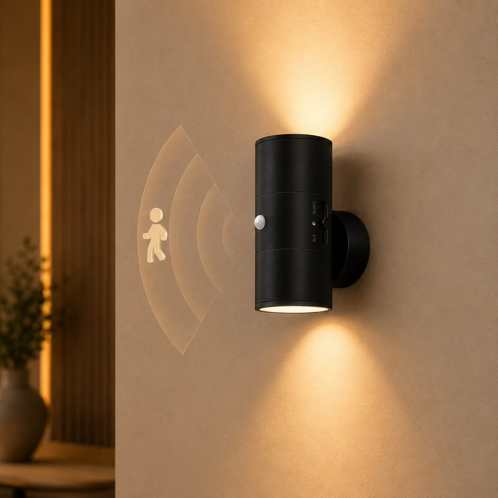 Cylindrical LED Motion Sensor Wall Light