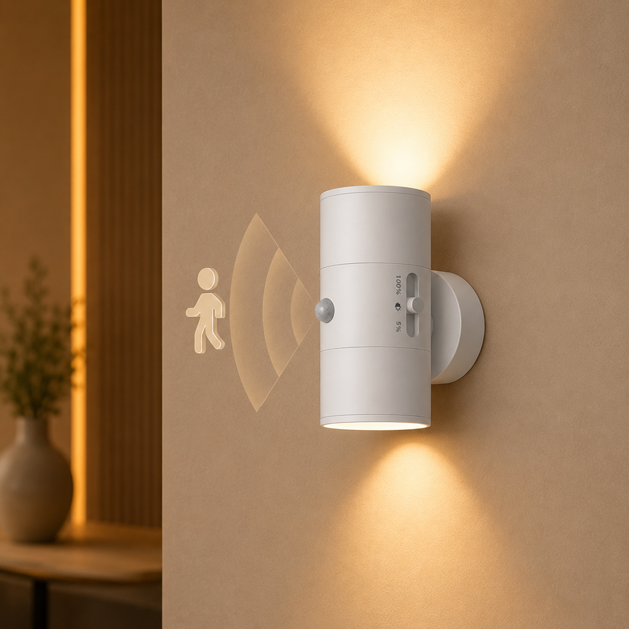 Cylindrical LED Motion Sensor Wall Light