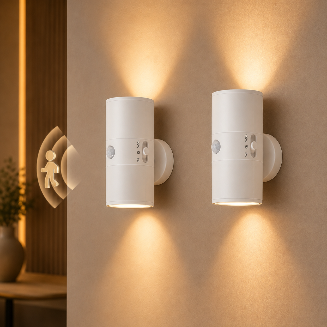 Cylindrical LED Motion Sensor Wall Light