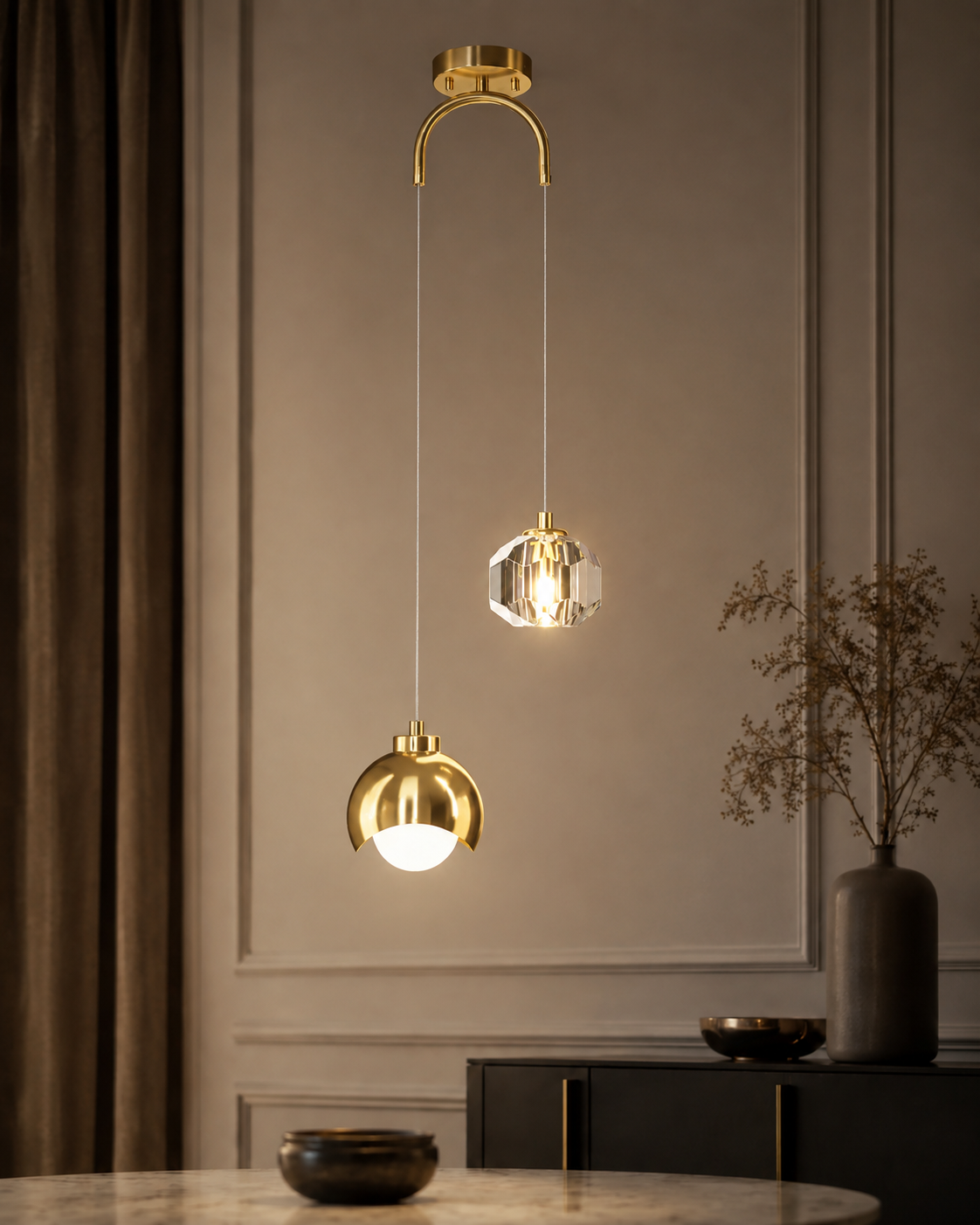 Nordic Crystal Chandelier – Adjustable Pendant Light