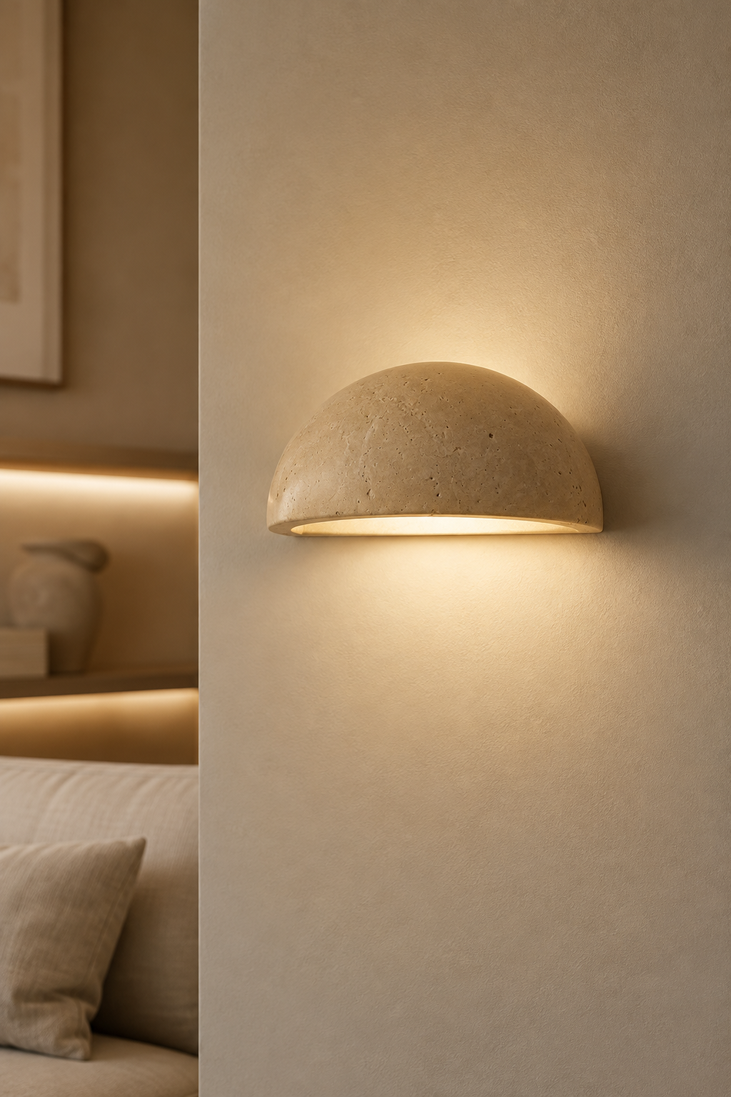 Travertine Wall Light – Vintage Semi-Circle Sconce
